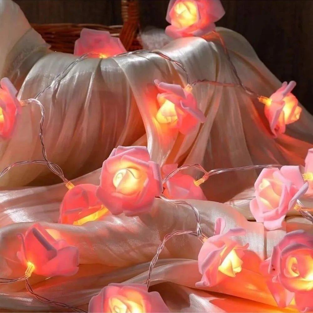 Battery Fairy Lights with Roses, Warm White Flower String Lights, Bedroom Fairy Lights, Valentines Day Decorations_06