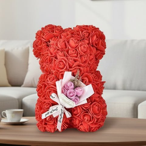 Rose Bear, Artificial Foam Rose Teddy Bear 23 cm, Valentines Teddy Bear Gift, Home Decor and Bedroom Decor