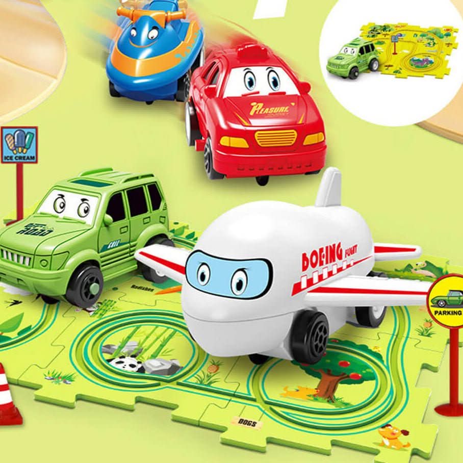Race Track Puzzle with Car, Toy Race Tracks for Kids, Battery Car Track Set with 12 Puzzle Pieces and Traffic Signs_00