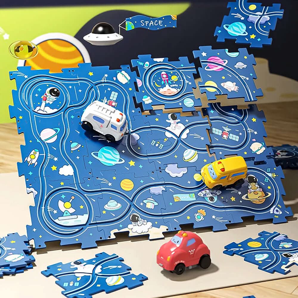Race Track Puzzle Set for Kids with Battery Vehicle, Toy Car Track with Traffic Signs and Cones – image 4