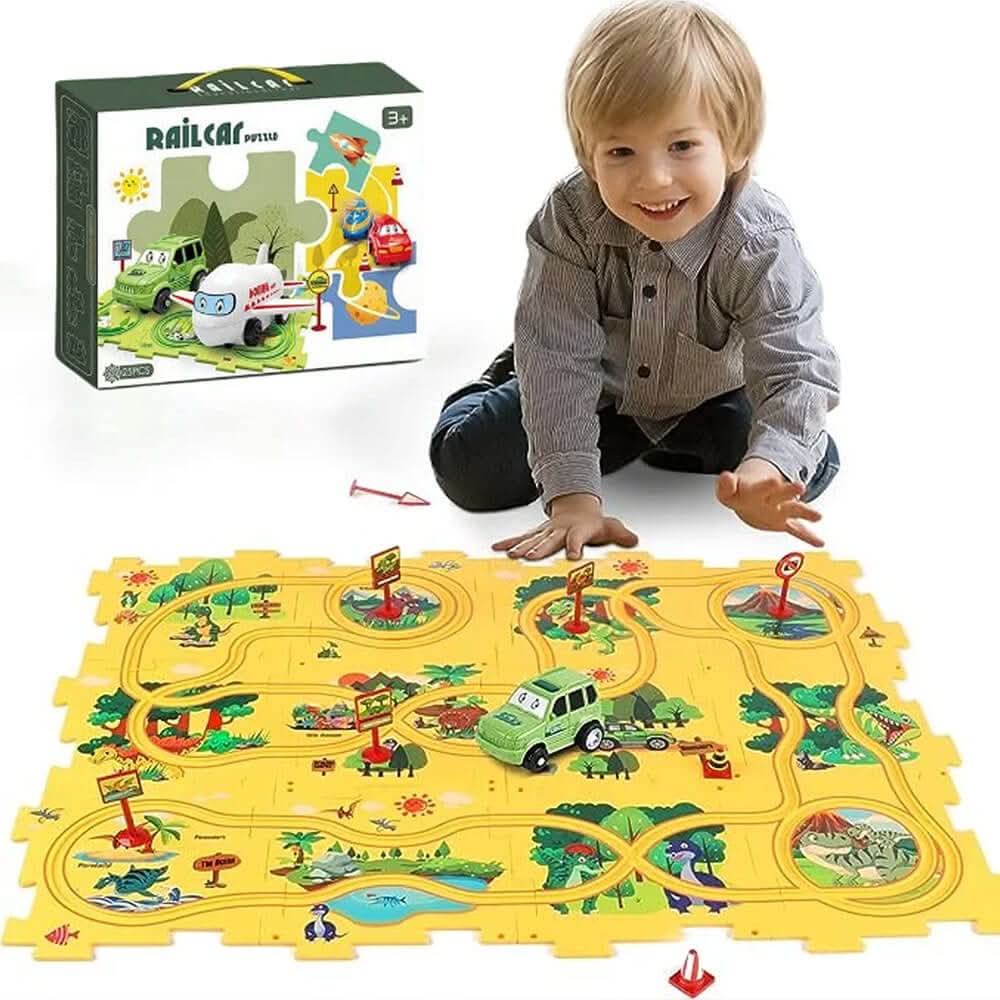 Race Track Puzzle Set for Kids with Battery Vehicle, Toy Car Track with Traffic Signs and Cones – image 7