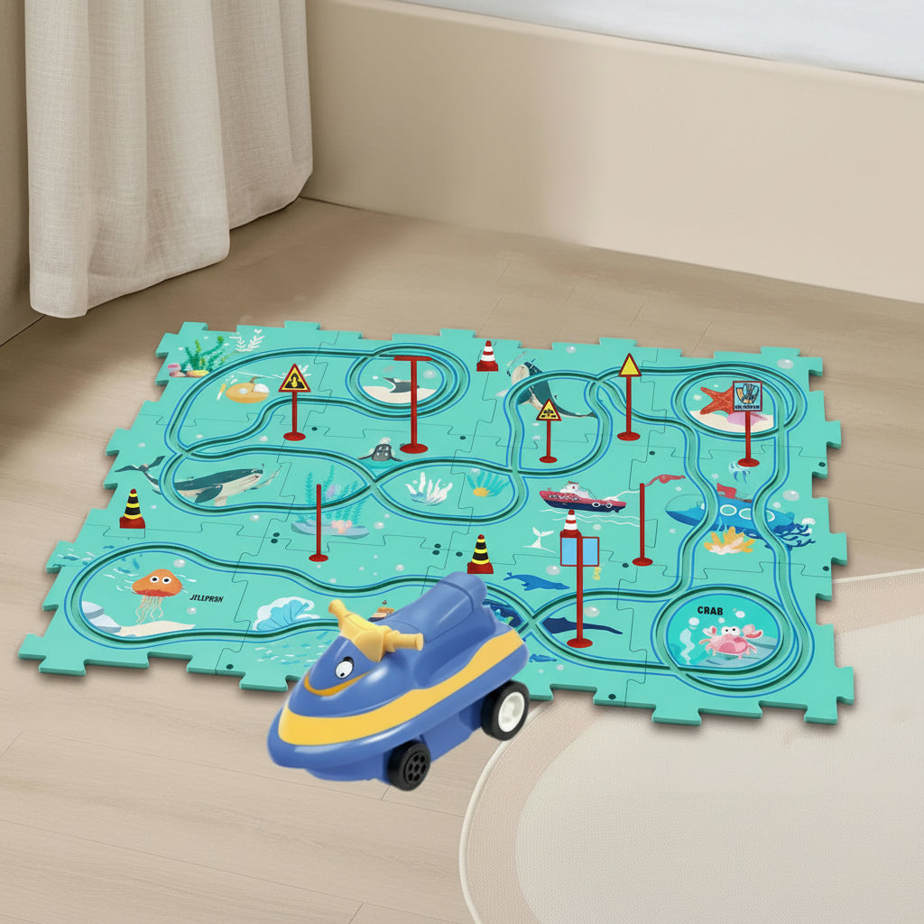 Race Track Puzzle with Car, Toy Race Tracks for Kids, Battery Car Track Set with 12 Puzzle Pieces and Traffic Signs_07