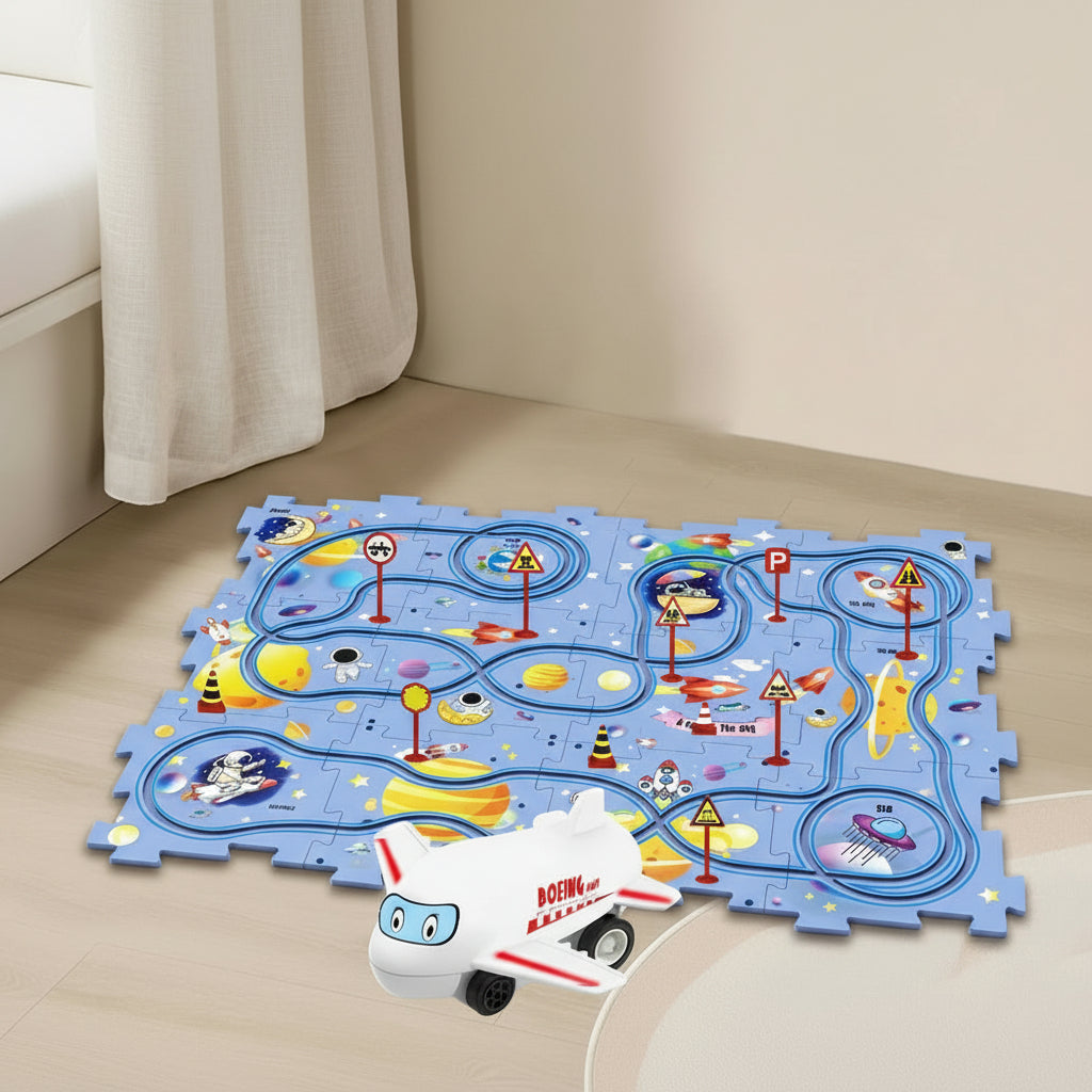 Race Track Puzzle with Car, Toy Race Tracks for Kids, Battery Car Track Set with 12 Puzzle Pieces and Traffic Signs_06