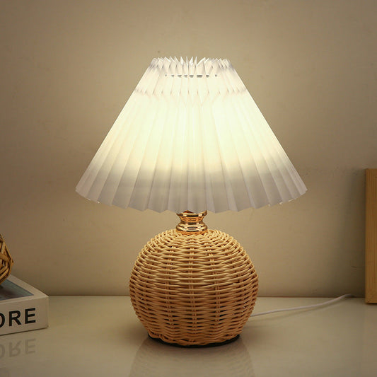 RattanGlow | Elegant Natural Rattan USB Table Lamp with Fabric Shade 0
