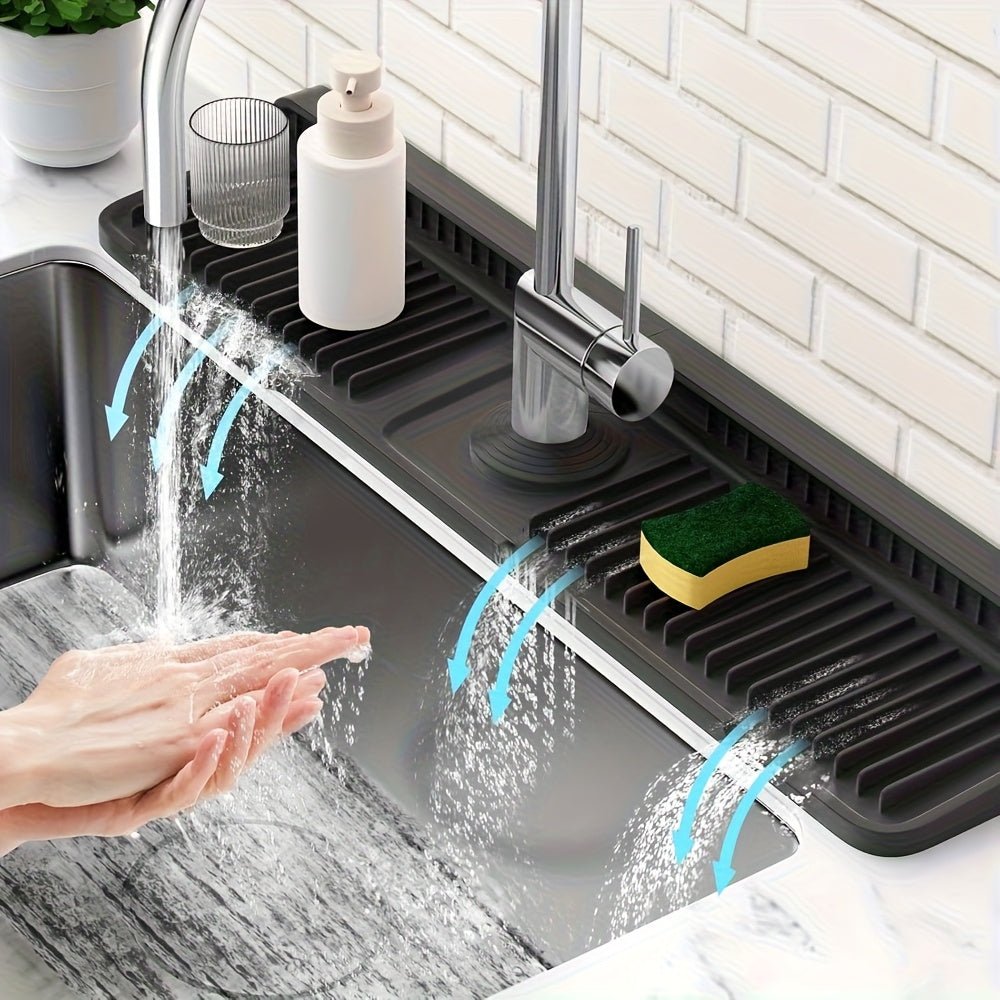 Sink Splash Guard with Quick Drainage, Kitchen Sink Mat with Drain Grooves, Draining Board Mat, Kitchen Accessories