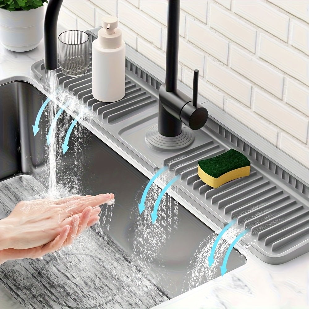 Sink Splash Guard with Quick Drainage, Kitchen Sink Mat with Drain Grooves