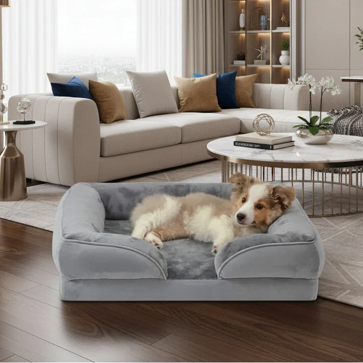 Orthopedic Dog Bed with Cover, Dog Beds for Large Dogs, Washable Velvet Dog Mattress in 3 Sizes