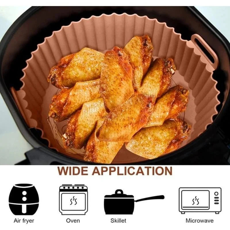 Silicone Air Fryer Liner with Handles, Reusable Air Fryer Insert with Raised Grid, Air Fryer Accessories for Oven_03
