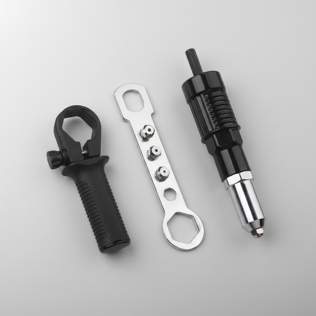 Rivet Tool Kit | Electric Drill Adapter with Interchangeable Nozzles | Versatile Fastening Solution for Home Repairs