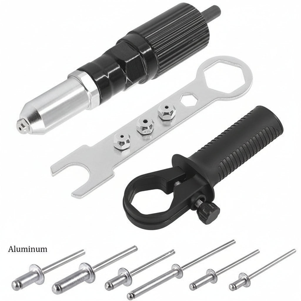 Rivet Tool Kit | Electric Drill Adapter with Interchangeable Nozzles | Versatile Fastening Solution for Home Repairs 2