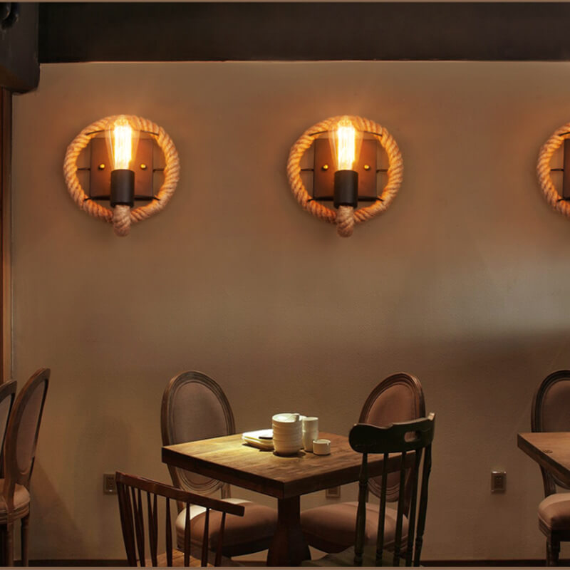 RopeCraft | Rustic Elegant Round Wall Sconce Light Fixture for Ambient Glow 4