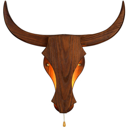 RusticAura | Bold Wooden Bull Head Wall Sconce Light Fixture 0