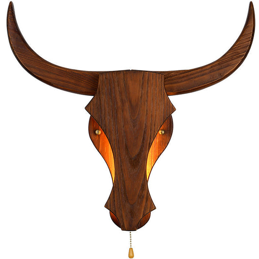RusticAura | Bold Wooden Bull Head Wall Sconce Light Fixture 0