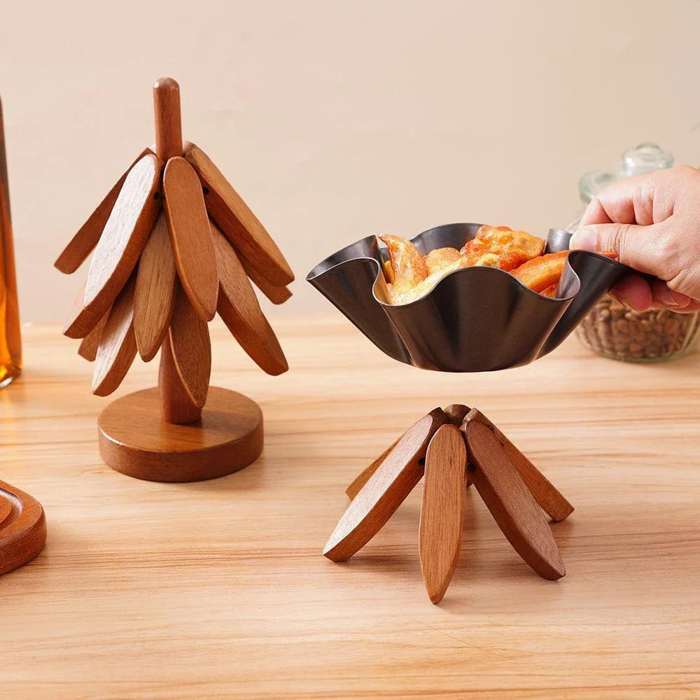 Rustic Wooden Trivet for Hot Pans with Surface Protection | Natural Hardwood Design for Safe Dining