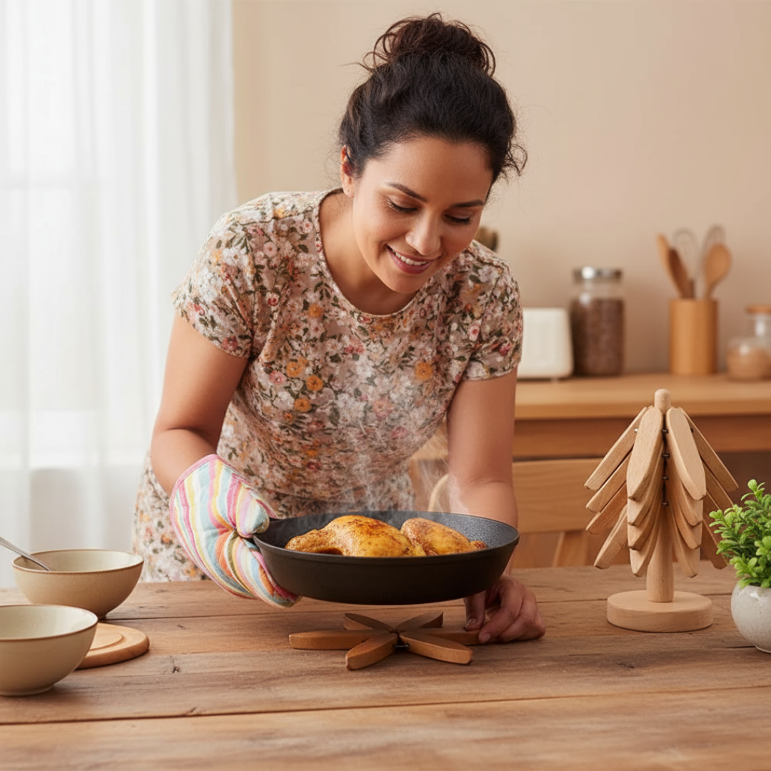 Rustic Wooden Trivet for Hot Pans with Surface Protection | Natural Hardwood Design for Safe Dining 8