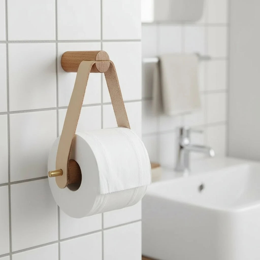 Vintage Toilet Roll Holder, Rustic Wooden Toilet Paper Holder Wall Mounted, Loo Roll Holder for Bathroom