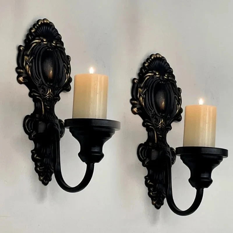 Wall Candle Holders Set of 2, Wrought Iron Candle Wall Sconce, Metal Wall Decor for Living Room, Home Decoration_03