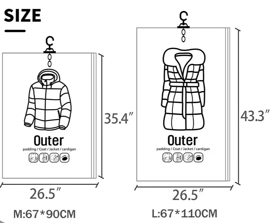 Vacuum Storage Bags for Clothes 3 Pack, Clothes Storage Bags with Pump Option
