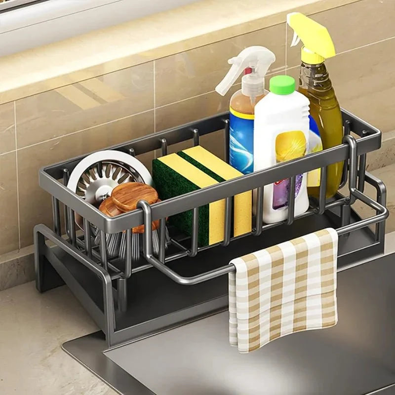 Kitchen Organiser for Sink with Drainage, Sink Caddy for Sponges and Brushes, Cleaning Caddy and Kitchen Storage Tidy