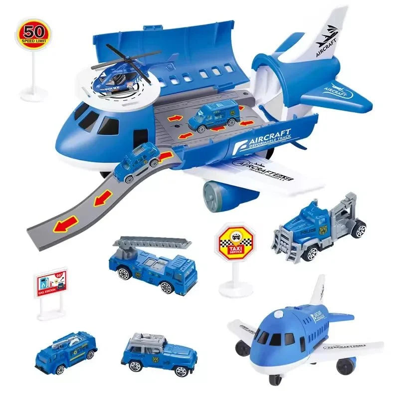 Aeroplane Toy Playset with Mini Cars and Road Signs, Helicopter Toy, Friction Toy Plane for Kids_08