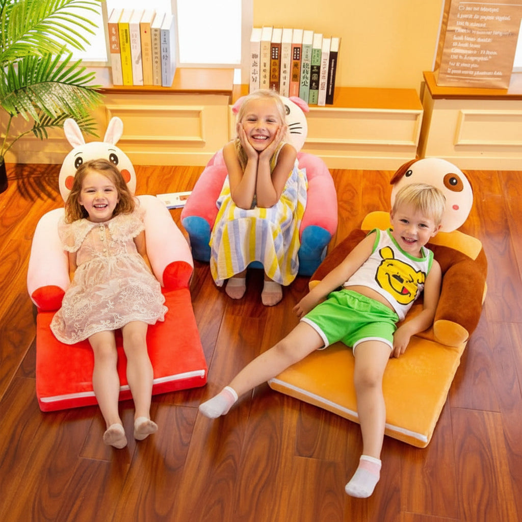 Foldable Childrens Bench in Animal Shape, Kids Sofa and Play Sofa with Velour Cover, Nursery Furniture for Kids Room
