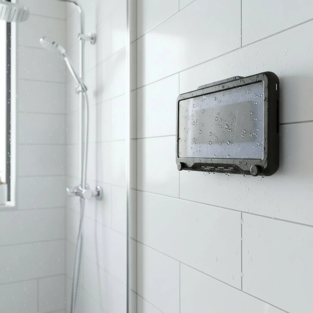 Waterproof Phone Holder for Bathroom and Kitchen, Rotating Mobile Phone Holder with Touch Cover, Bathroom Accessories_02