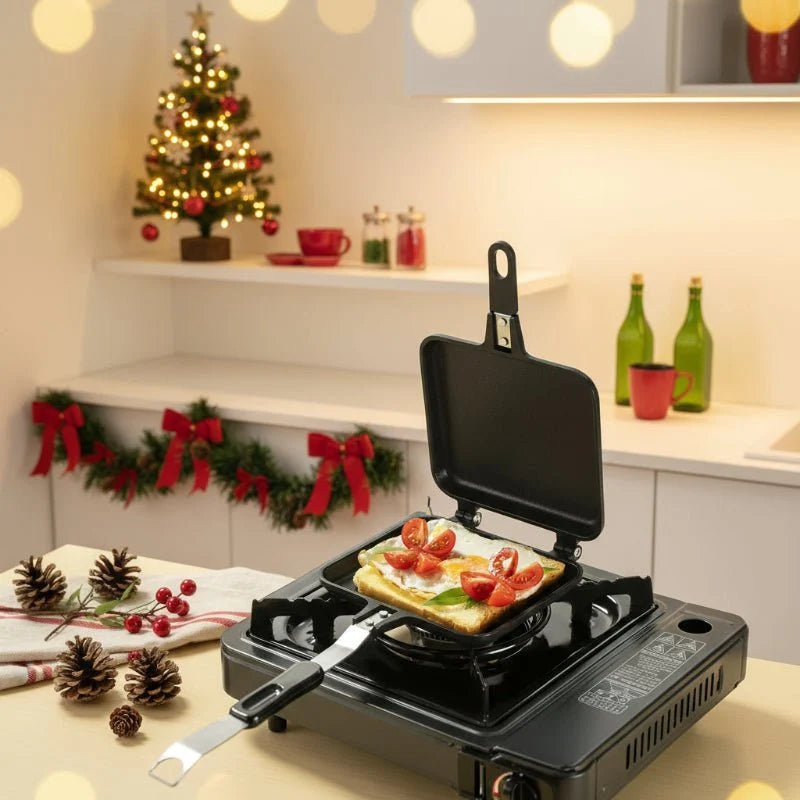 Double Sided Non Stick Frying Pan, Hob Toastie Maker, Sandwich Toaster, Panini Press, Camping Pan for Toast and Eggs