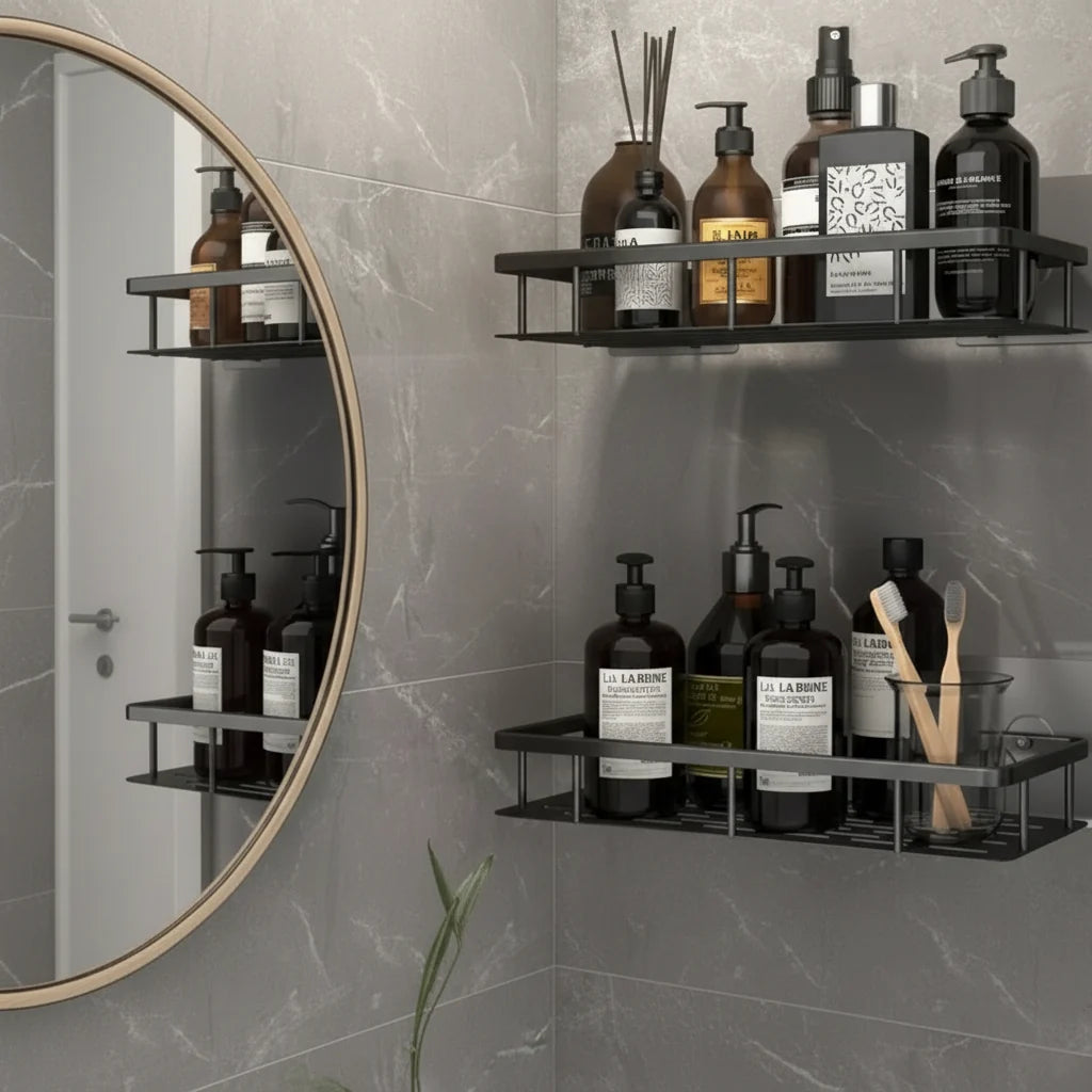 Bathroom Wall Shelf, No Drill Bathroom Shelves, Self Adhesive Stainless Steel Shelf for Shampoo and Soap_06