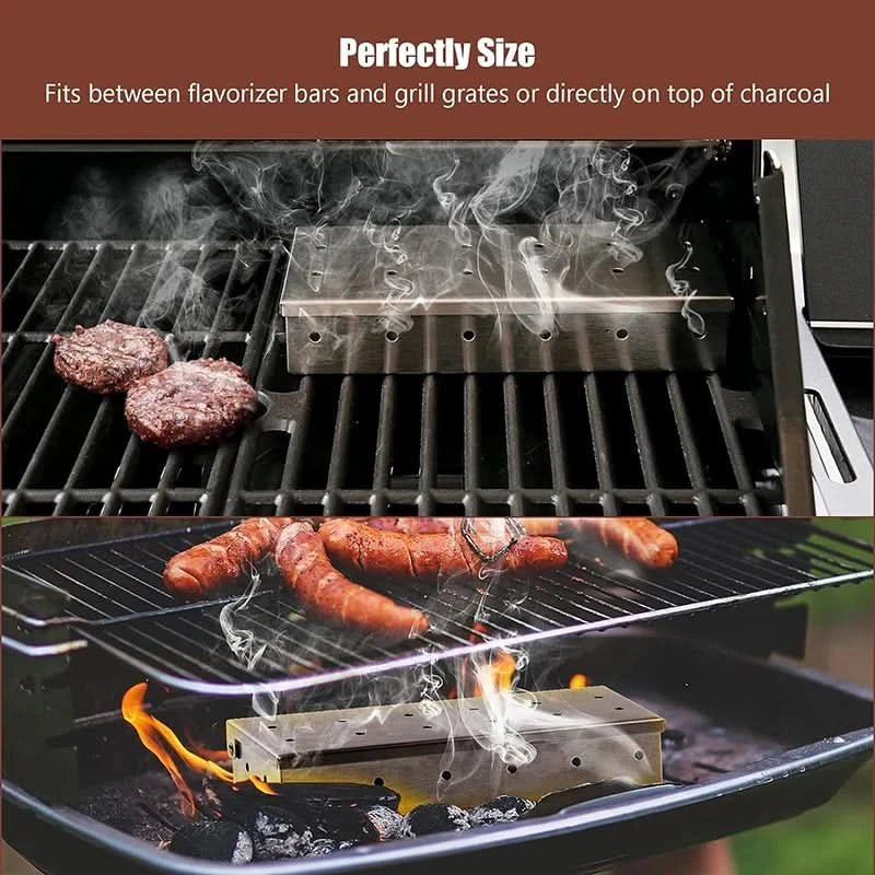 BBQ Smoker Box for Gas and Charcoal Grills, Stainless Steel Smoking Box, Smoker Accessories, BBQ Accessories_01