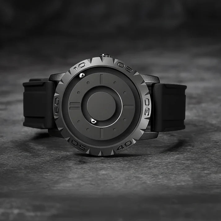 Magnetic Ball Watch with 2 Balls for Hours and Minutes, Stainless Steel Watch with Mesh Bracelet and 40 mm Steel Case