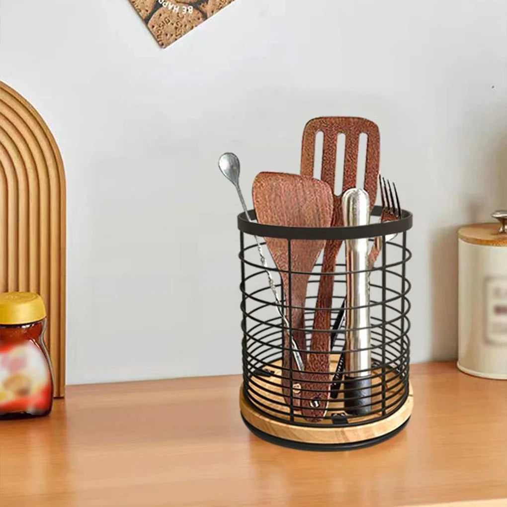 Rotating Kitchen Organiser, Lazy Susan Spice Rack for Worktop and Table, Kitchen Utensil Holder in Wood Look for Bottles_03