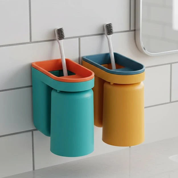 Wall Mounted Toothbrush Holder, No Drill Toothbrush Holders for Bathroom Storage, Space Saving Bathroom Accessories