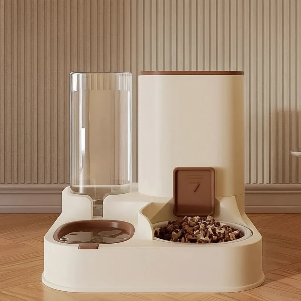 Cat Food Dispenser 2 in 1 with Water Dispenser, Automatic Cat Feeder in Ceramic, Automatic Pet Feeder for Cats and Dogs