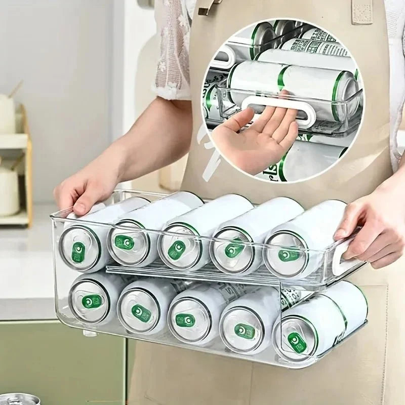 Fridge Can Dispenser, 2 Tier Rolling Can Holder for Drinks, Beverage Can Dispenser, Fridge Organiser for Kitchen Storage