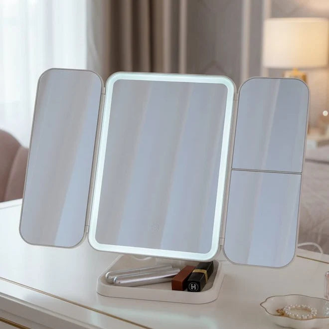 Vanity Mirror with Lights, Tri Fold Dressing Table Mirror with Lights, Light Up Mirror USB or Battery Powered