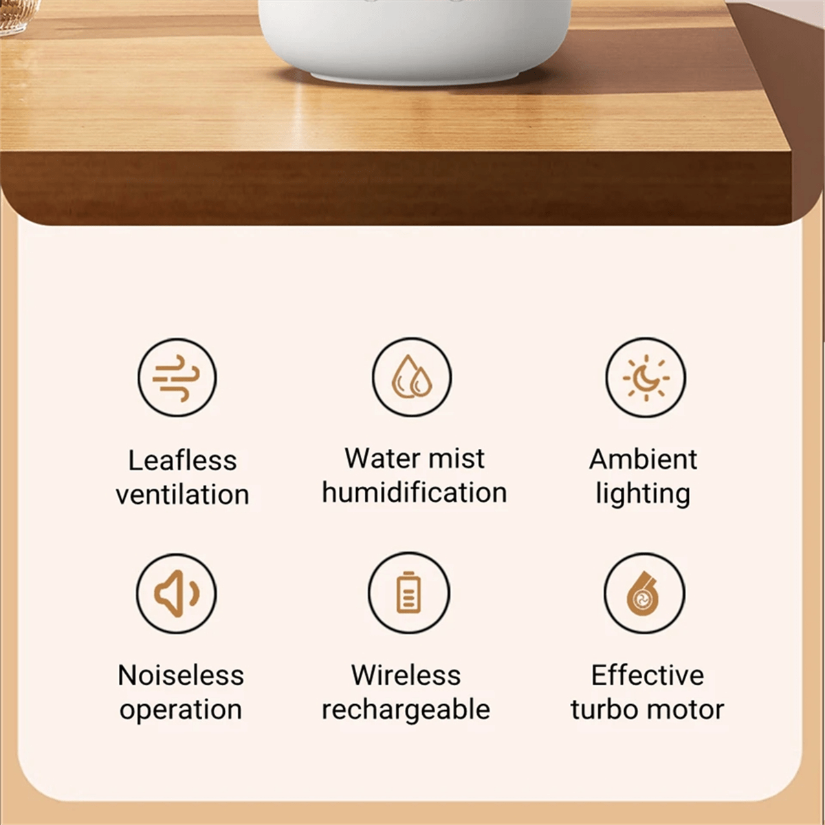 Bladeless Fan, Portable Fan with Humidifier and Night Light, Rechargeable Desk Fan for Bedroom and Office_06