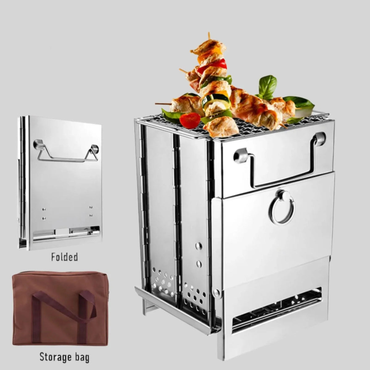 Camping Stove, Portable Wood Burning Stove, Outdoor Wood Stove in Stainless Steel, Foldable Camping Cooker_02