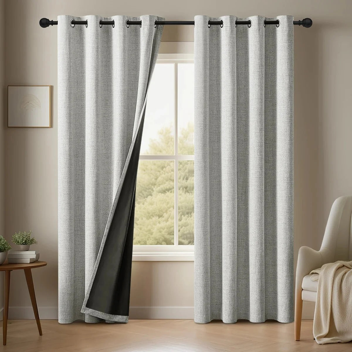 Blackout Curtains Set of 2 in Linen Look, Bedroom Curtains with Slot Top, Curtains for Living Room in Solid Colour_00