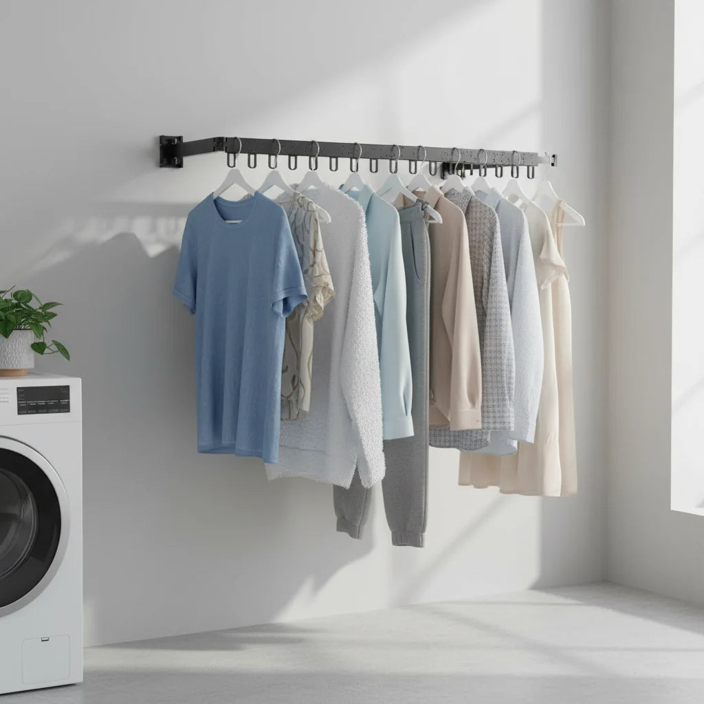 Wall Mounted Clothes Airer, Extendable Clothes Drying Rack in Aluminium, Indoor Clothes Airer for Balcony and Bathroom