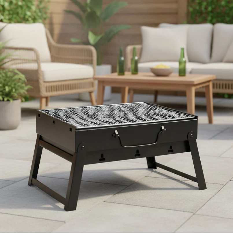 Charcoal BBQ, Portable BBQ for Camping and Beach, Foldable Stainless Steel BBQ, Camping Barbecue Grill