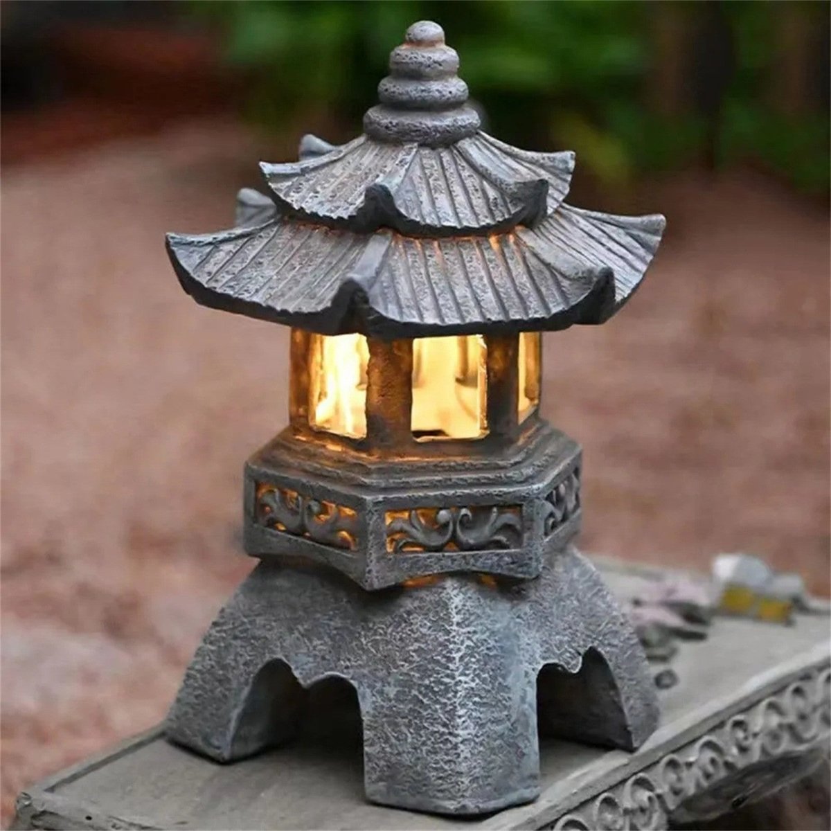 Solar Garden Lantern, Stone Look Solar Lights for Garden, Outdoor Lighting and Garden Ornaments for Patio
