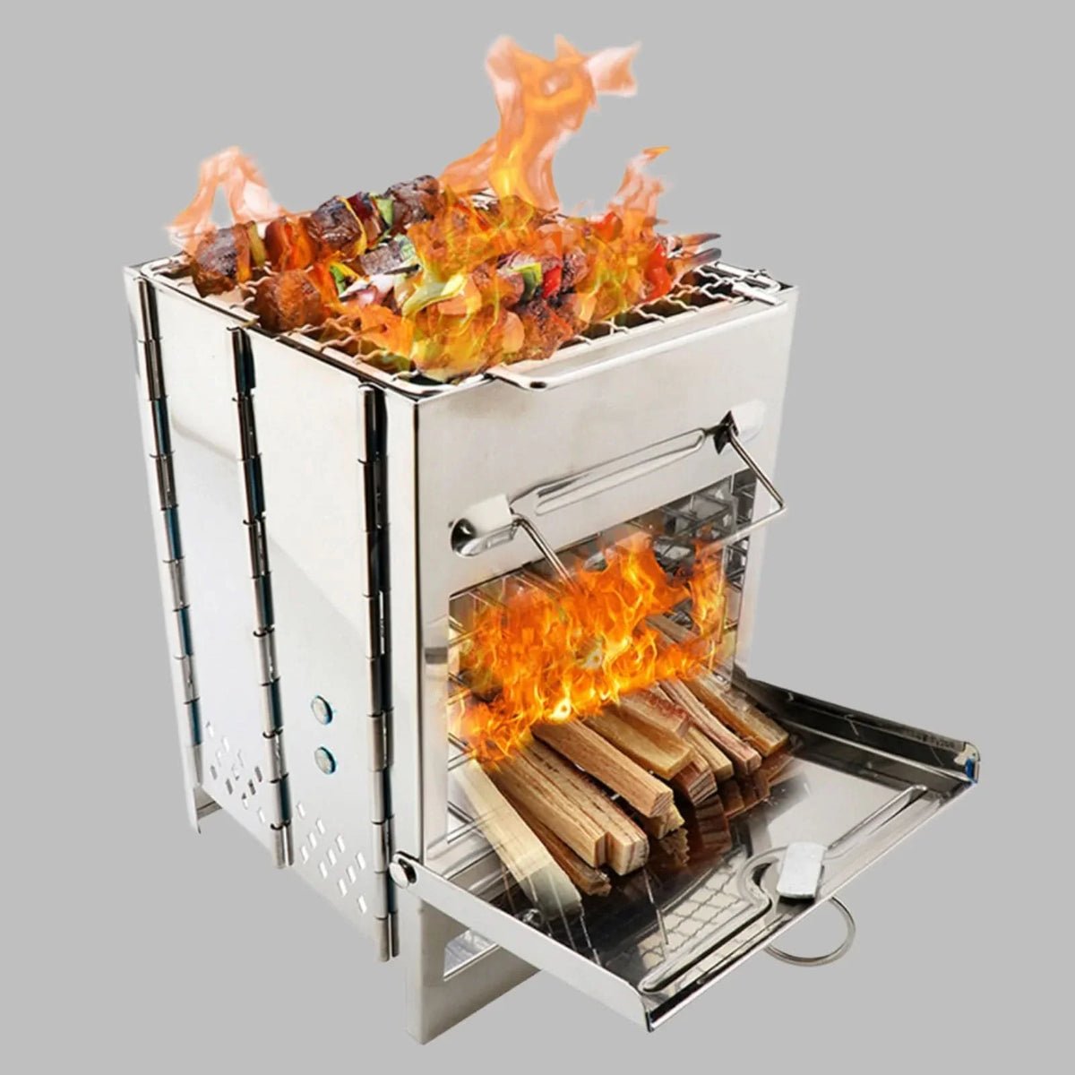 Camping Stove, Portable Wood Burning Stove, Outdoor Wood Stove in Stainless Steel, Foldable Camping Cooker_01