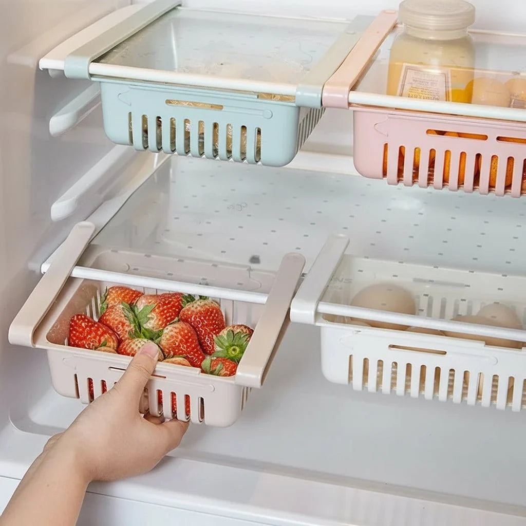 Plastic Storage Box for Fridge, Pull Out Fridge Drawer, Hanging Under Shelf Storage Box for Fruit and Eggs