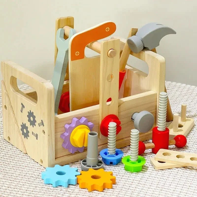 Kids Wooden Tool Kit, Montessori Toys with Toy Tools, Wooden Toys for Role Play, Builder Toys for Creative Play
