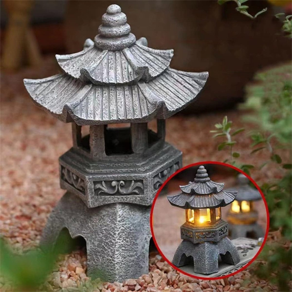 Solar Garden Lantern, Stone Look Solar Lights for Garden, Outdoor Lighting and Garden Ornaments for Patio_02