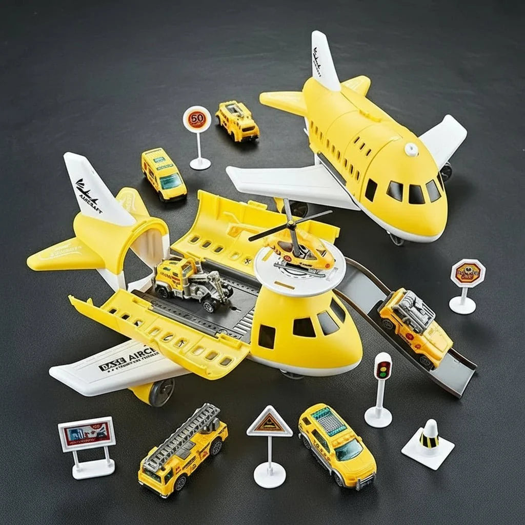 Aeroplane Toy Playset with Mini Cars and Road Signs, Helicopter Toy, Friction Toy Plane for Kids_11