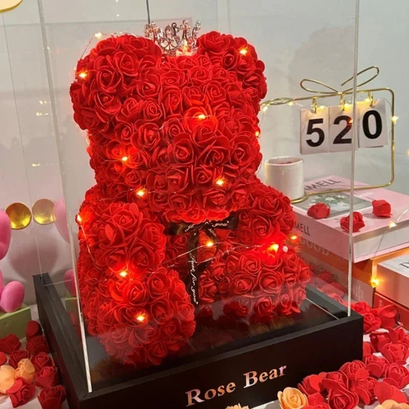 Rose Teddy Bear, Eternal Rose Bear 25 cm, Mothers Day Gift, Valentines Gifts, Anniversary Gift for Birthday and Wedding_02