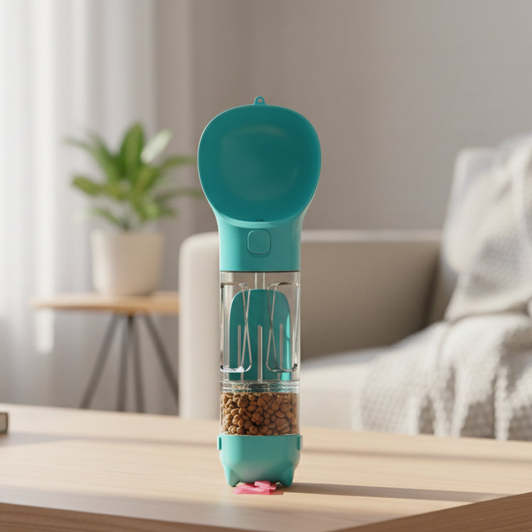 Dog Food and Water Bottle, 2 in 1 Portable Dog Water Bottle with Poo Bag Holder, Dog Walking Accessories