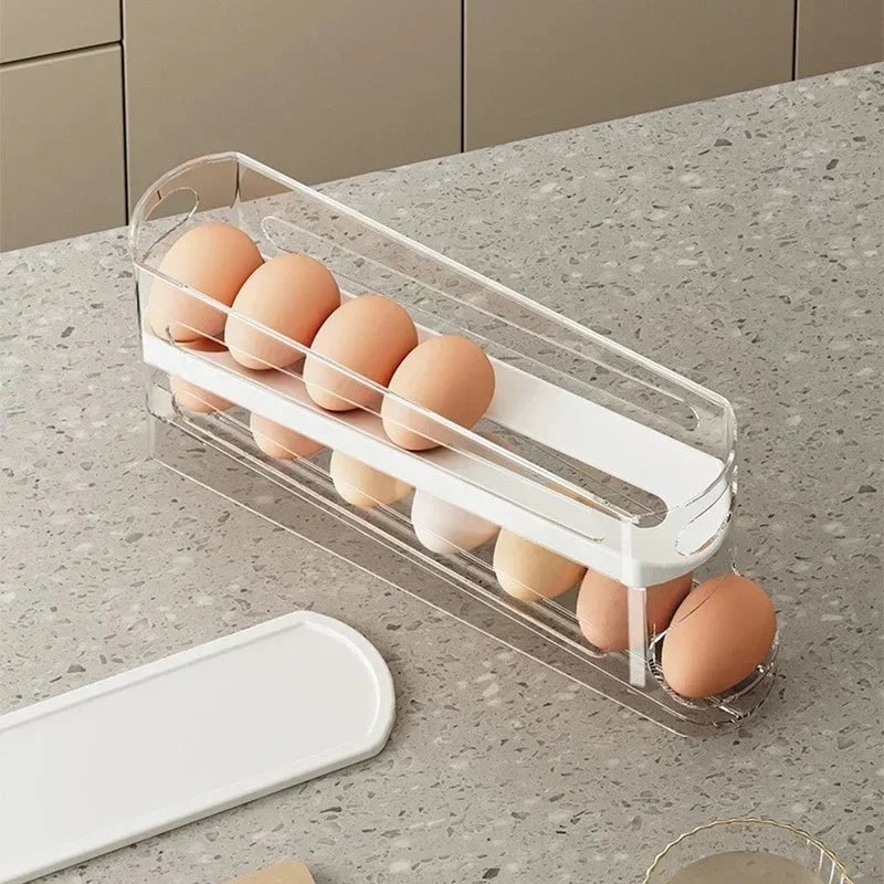 Egg Holders for Fridge, 2 Tier Automatic Rolling Egg Dispenser, Clear Egg Storage Fridge Organiser for Kitchen Storage_05