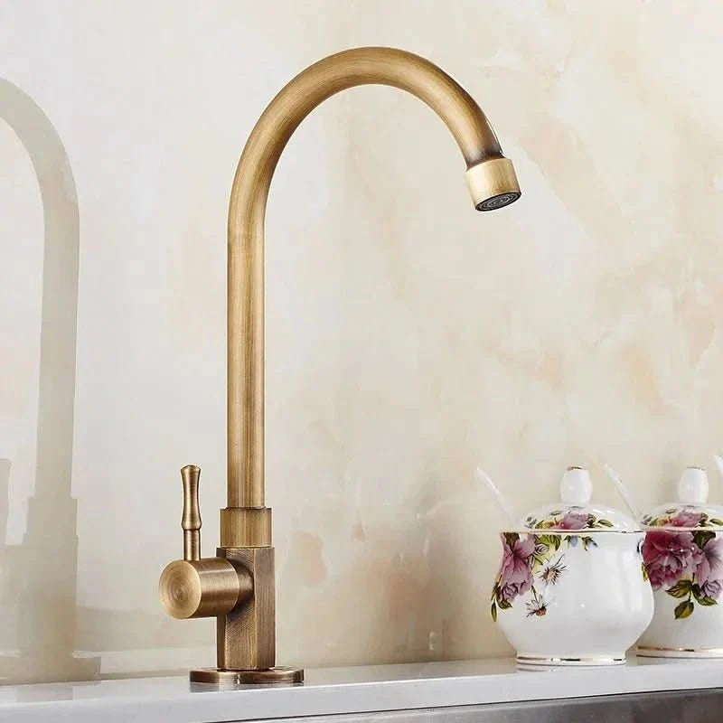 Antique Brass Kitchen Tap, Swan Neck Kitchen Sink Tap, Bathroom Tap, Single Hole Faucet for Kitchen and Bathroom_01